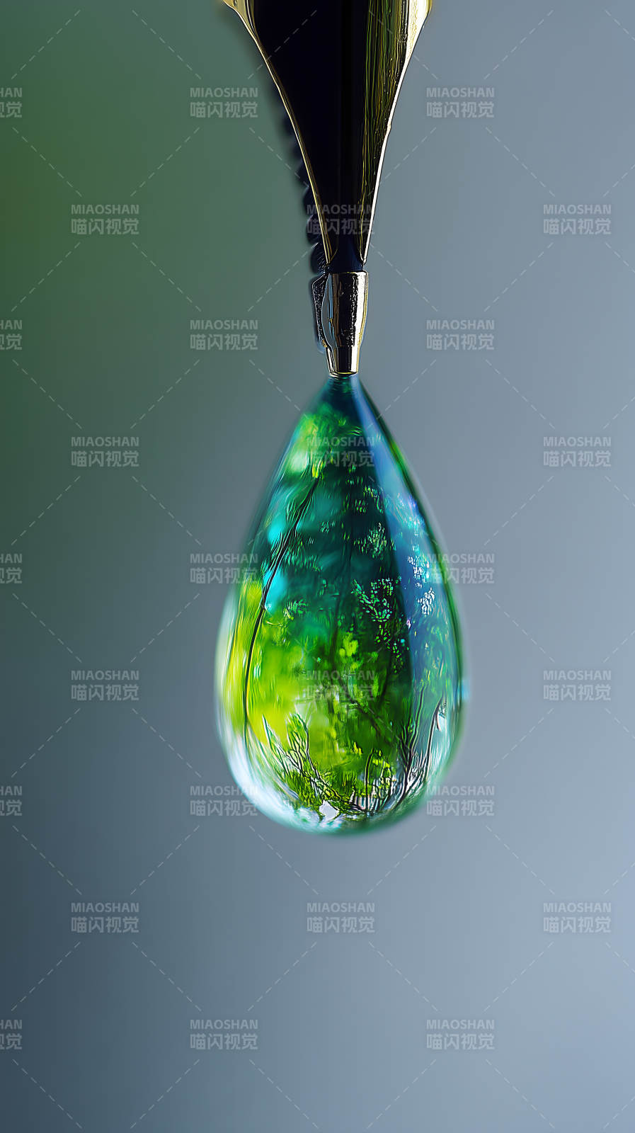 水滴倒影绿色森林之美图片