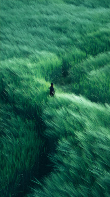 风中少年伫立绿野意境唯美图片