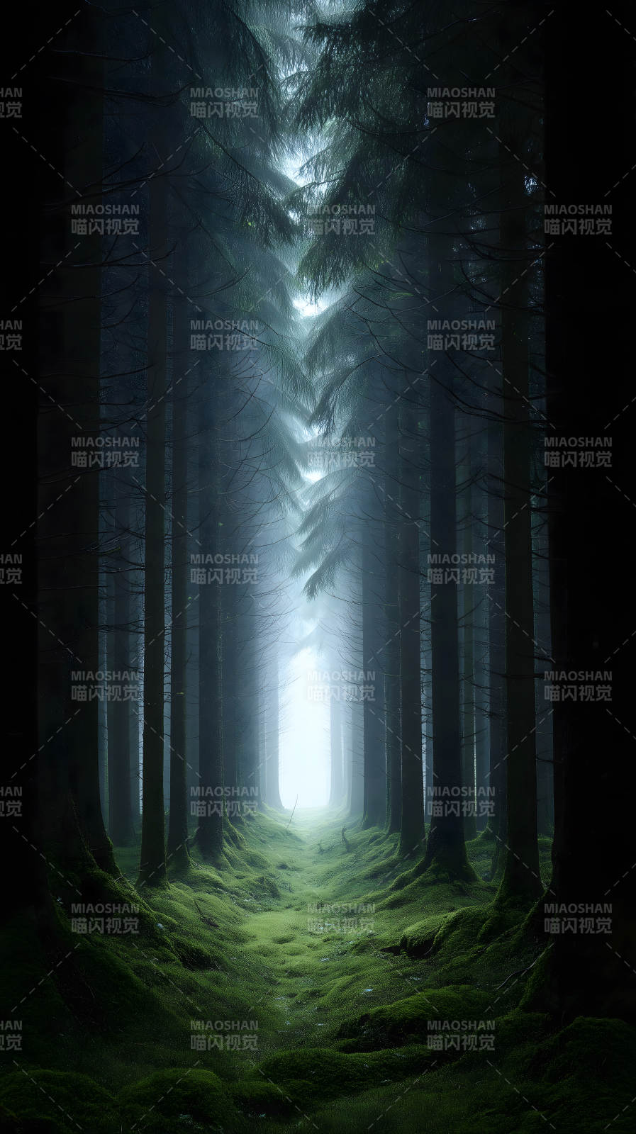 幽深森林光芒通透林间小道图片