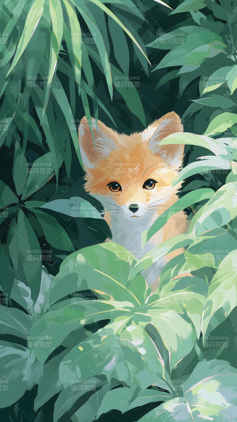 丛林中的小狐狸探头探脑图片
