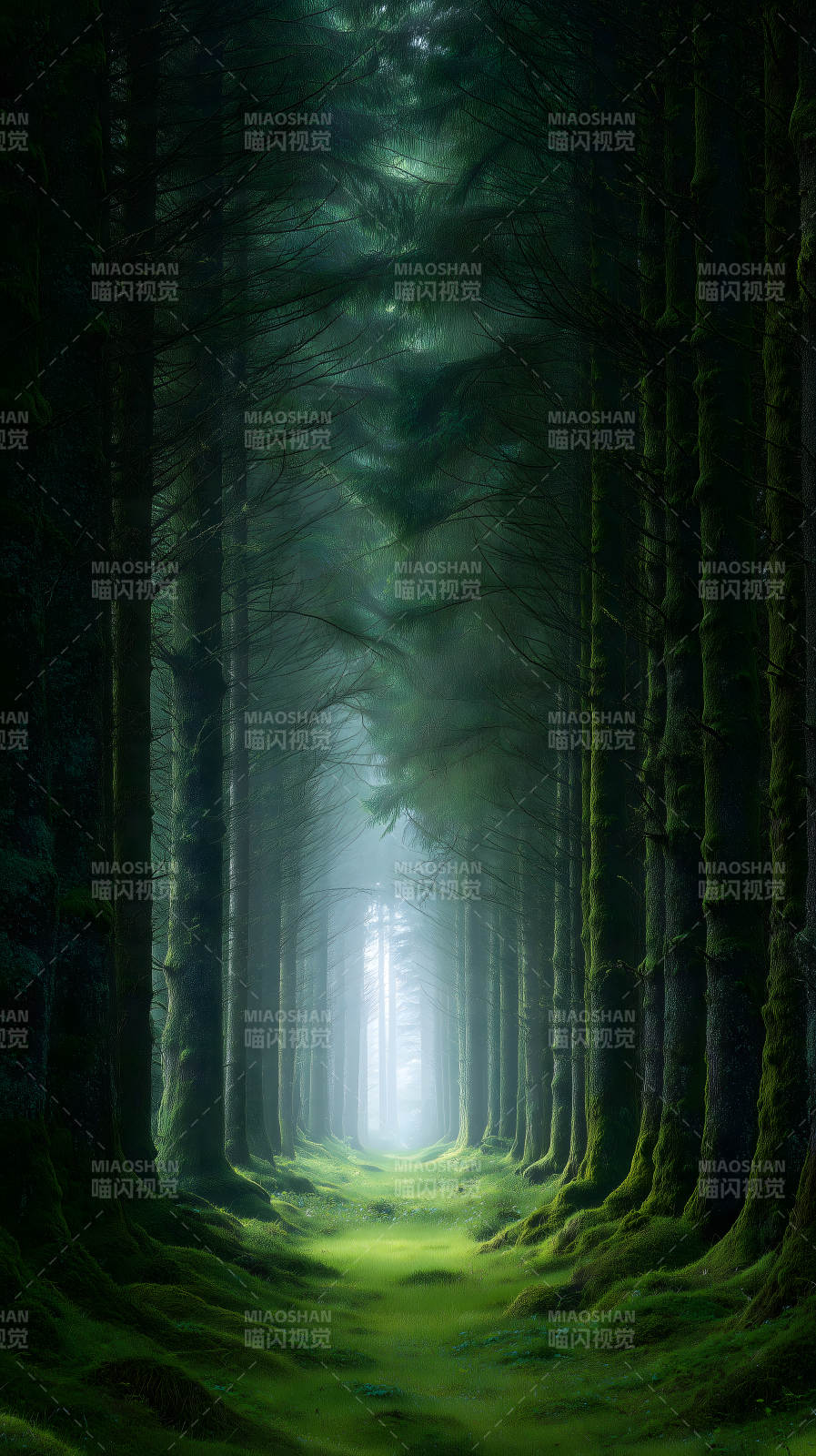 幽深森林光影交织氛围感十足图片
