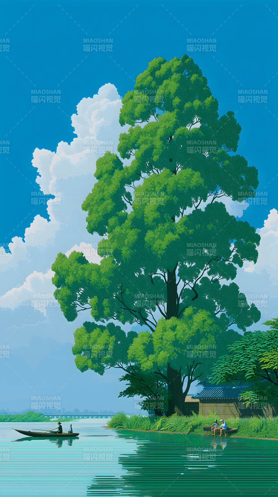 夏日清澈湖畔风景秀丽景色宜人图片