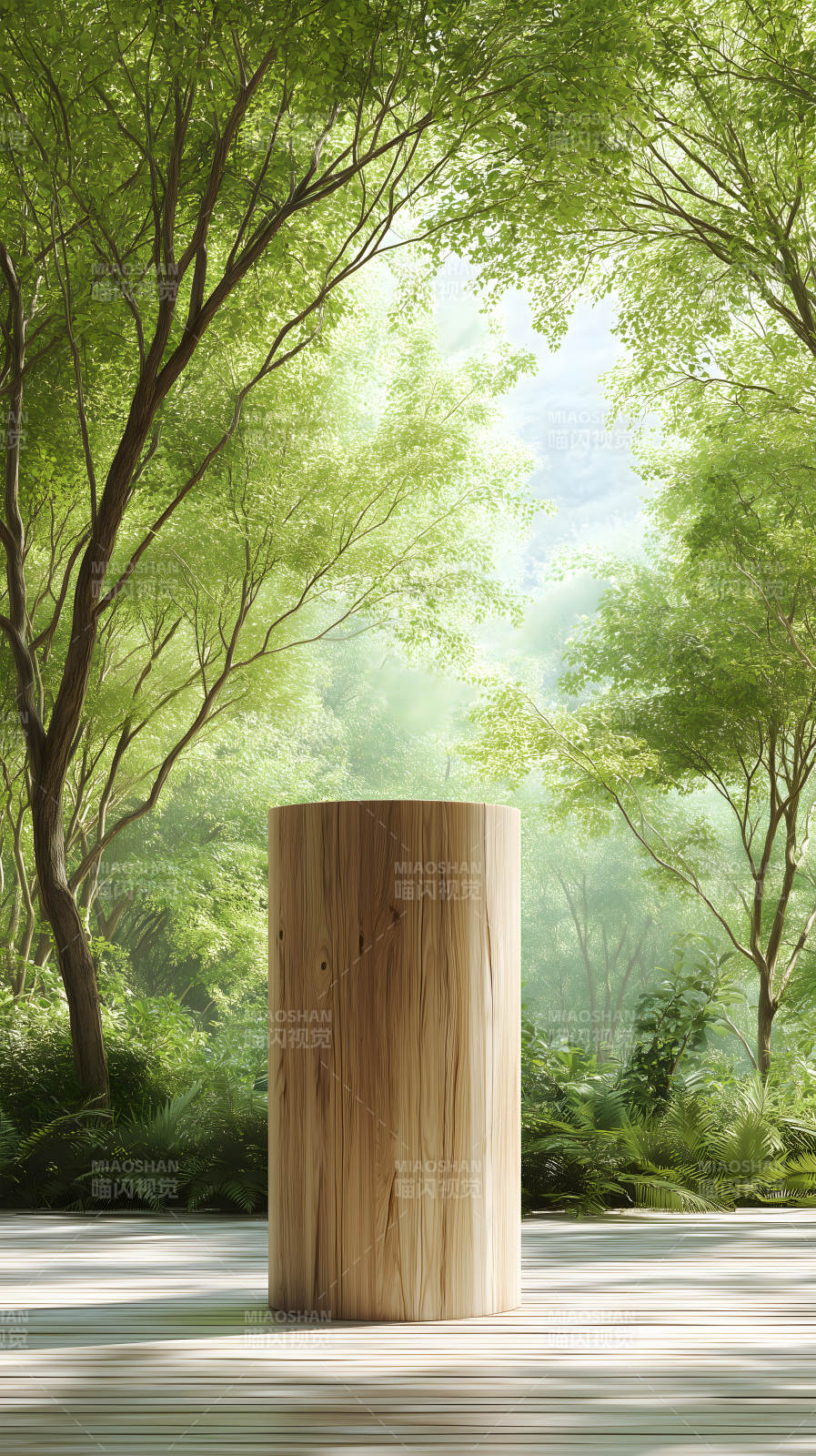 木柱森林背景下的自然场景图片