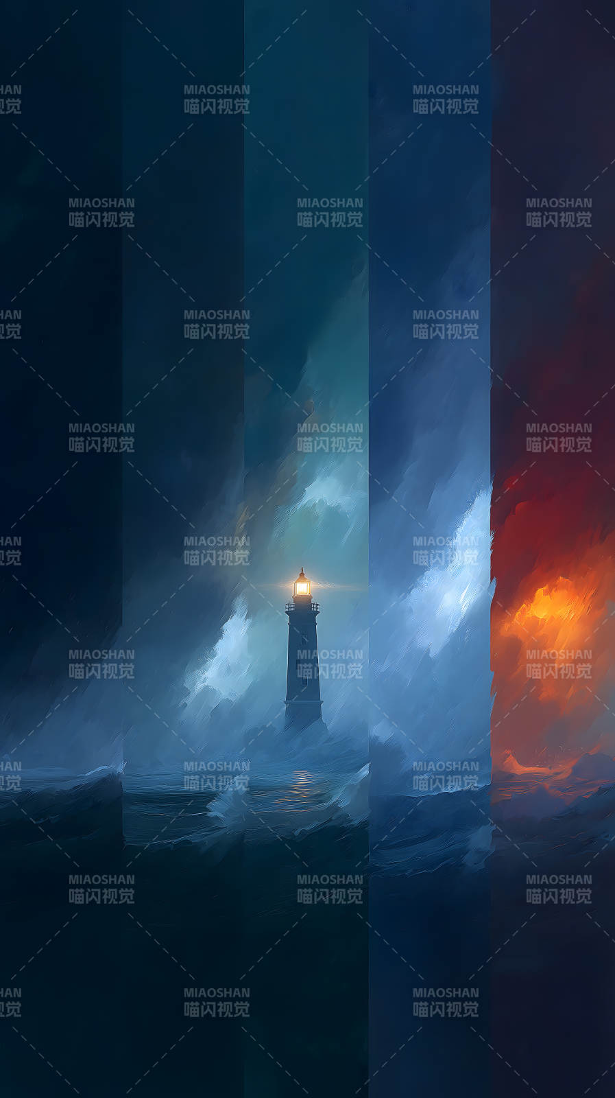 灯塔暴风雨海洋时空交错图片