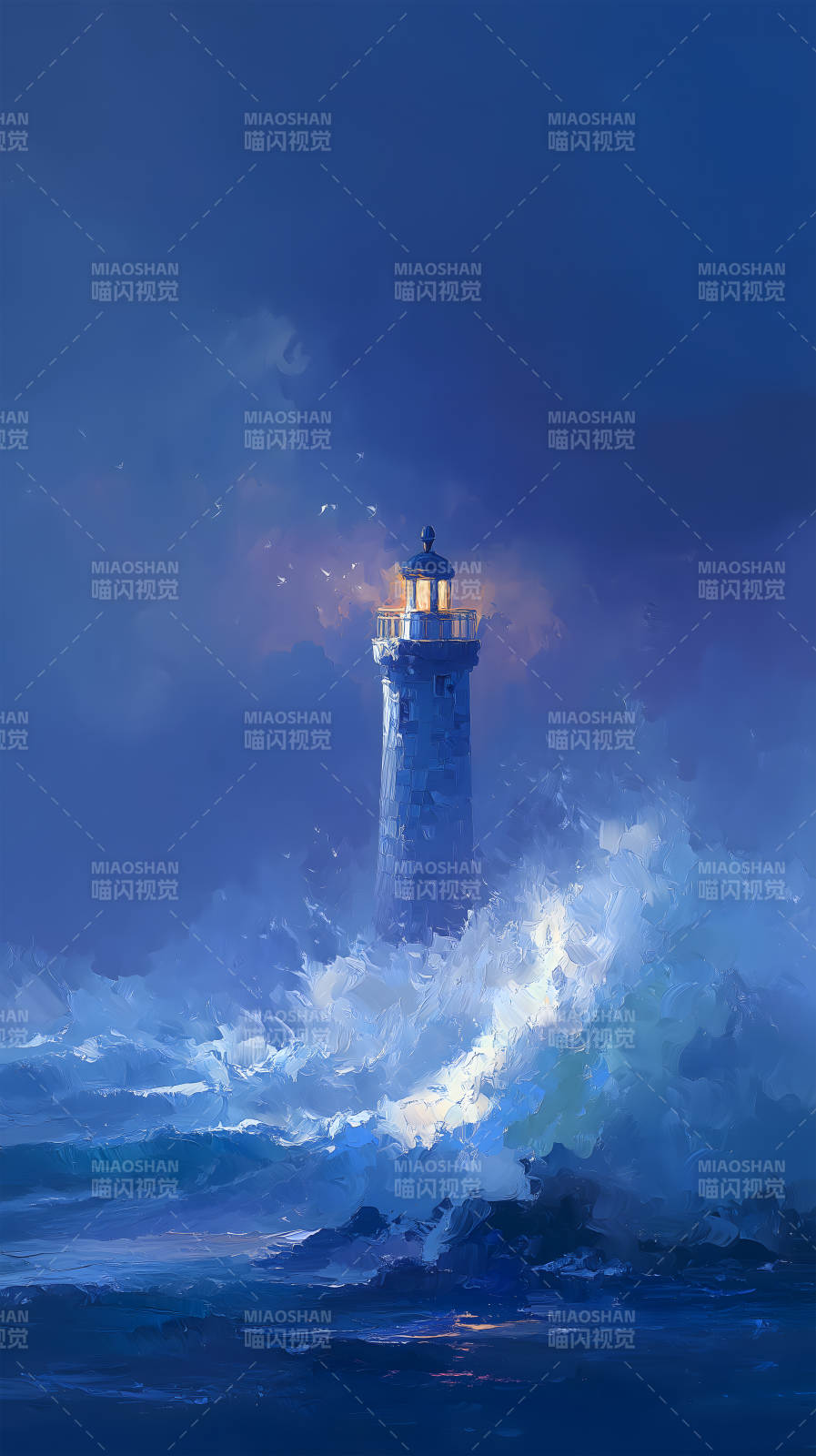 风暴中孤灯塔指引方向图片