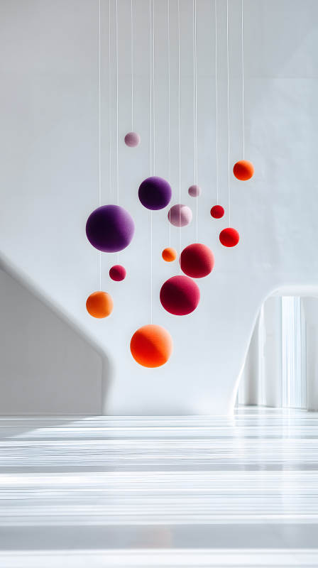 悬挂彩色球体的简约空间图片