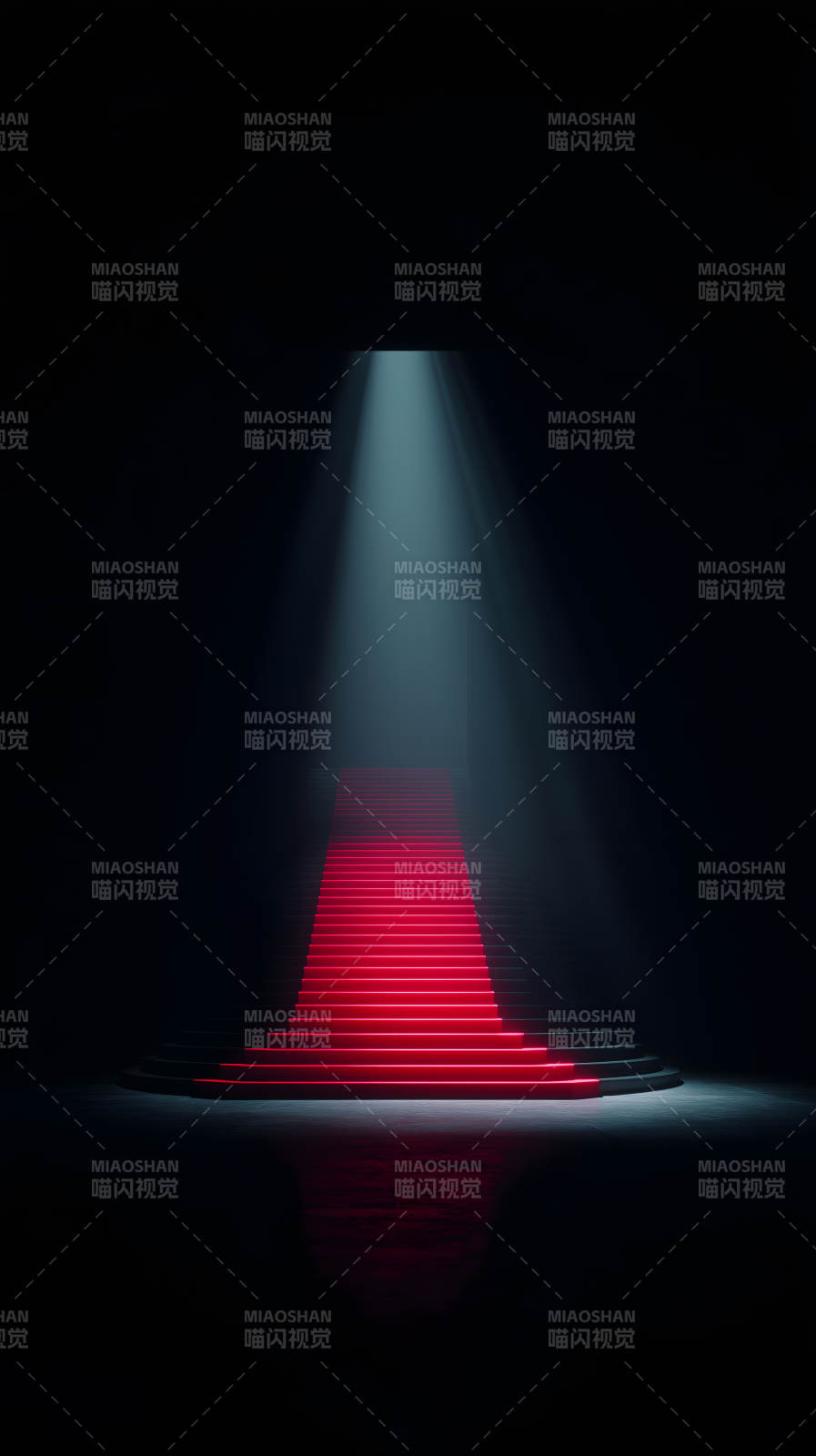 红色阶梯在黑暗中发光图片