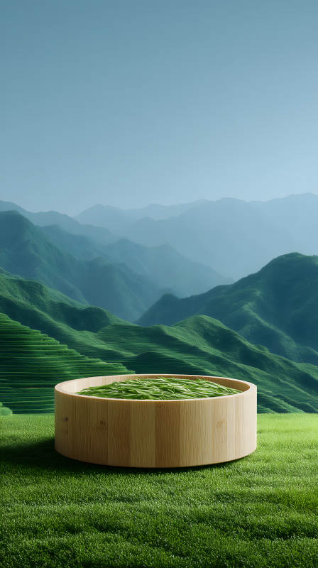 木桶草地远山风景清新自然图片