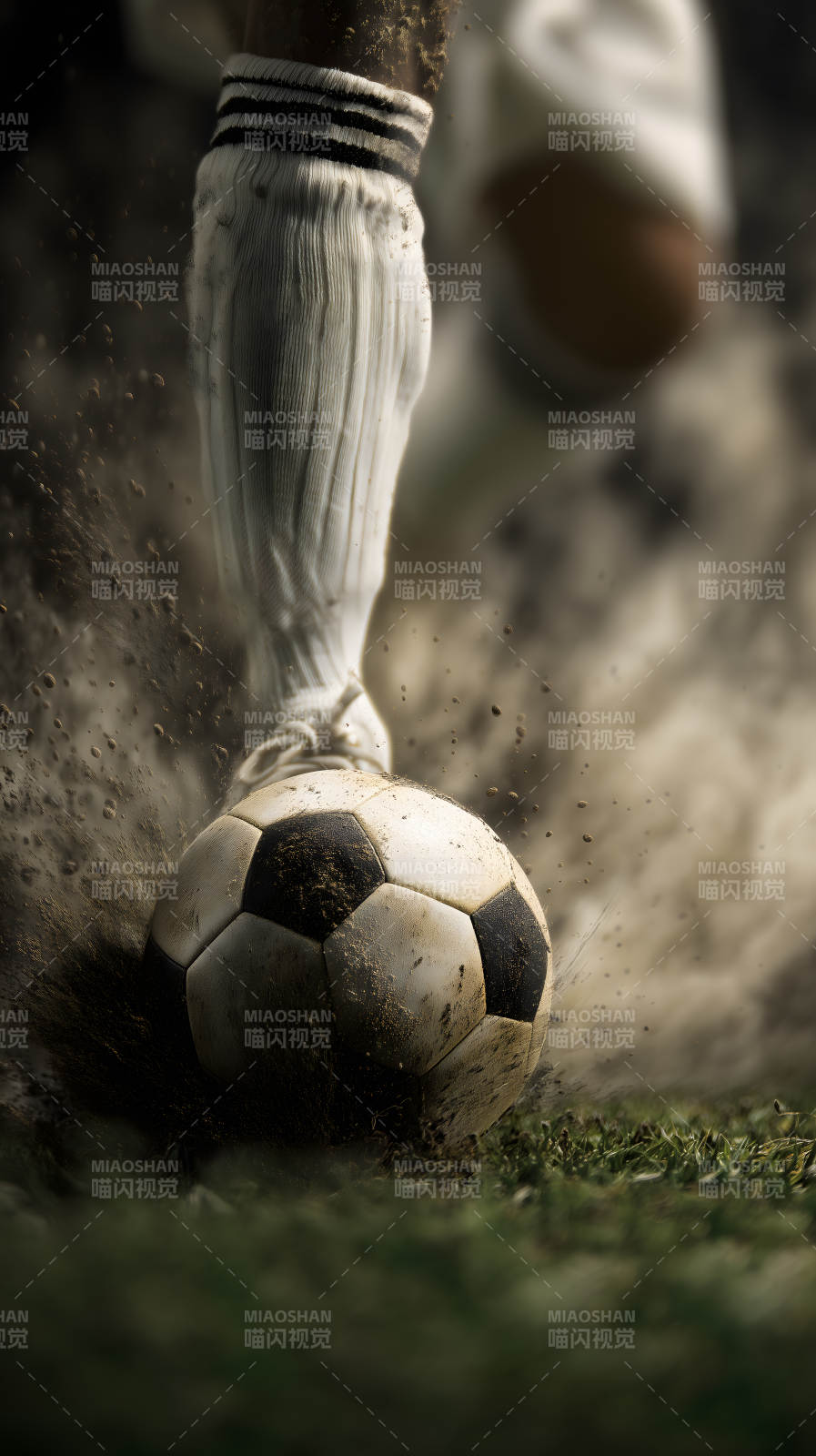 足球场上球员踢球的瞬间图片