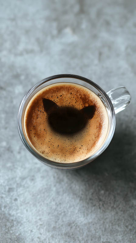 一杯咖啡顶部有泡沫和黑色阴影图片