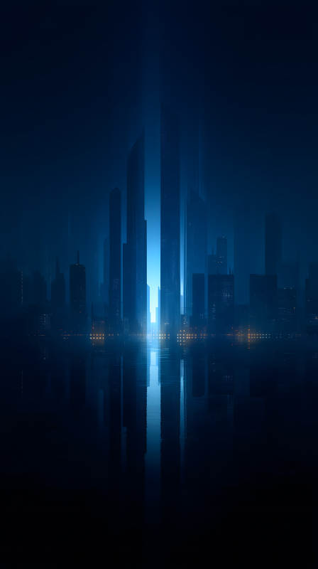 未来都市夜景水面反射光线图片