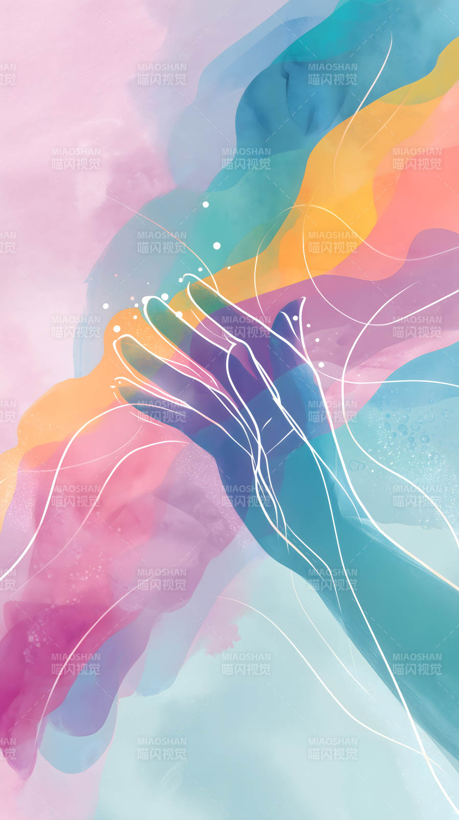 抽象手势与色彩背景的艺术表现图片