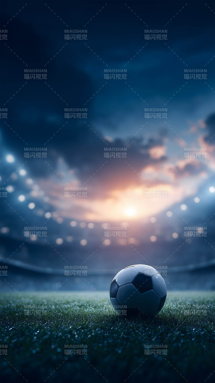 足球场夜景灯光照亮绿茵场图片