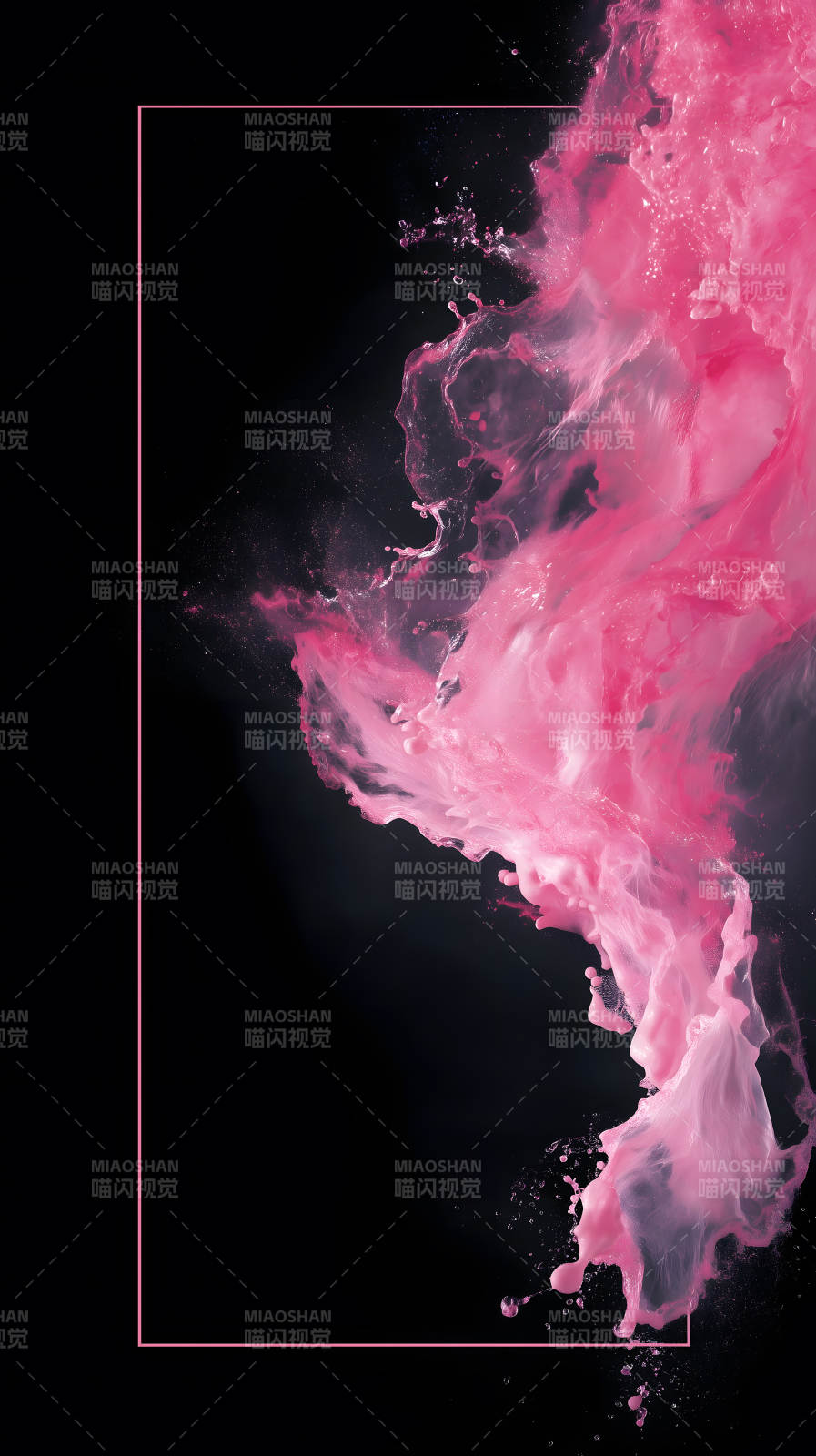 粉色墨水在黑色背景下流动图片