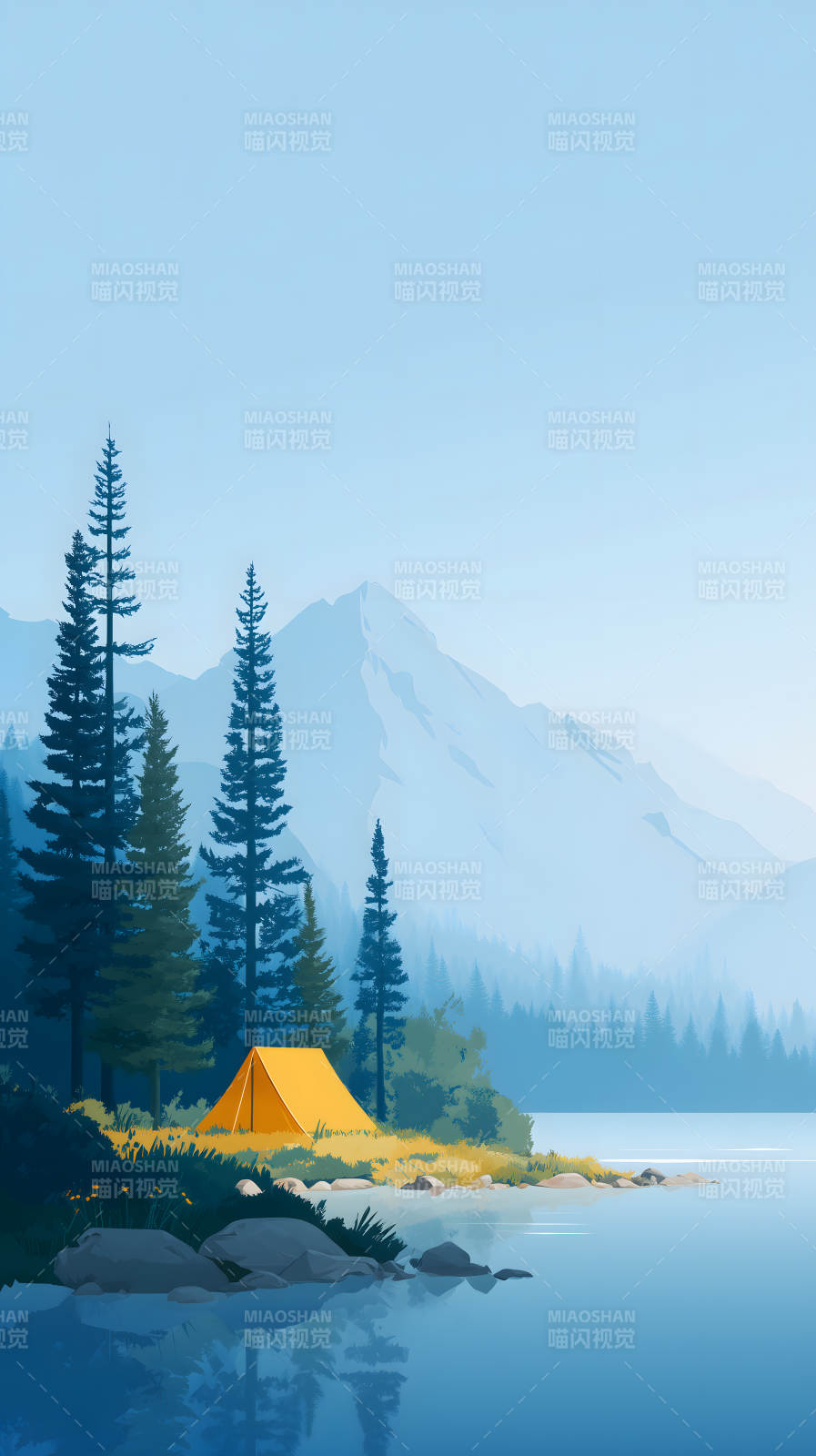 湖边露营山景图清澈唯美图片