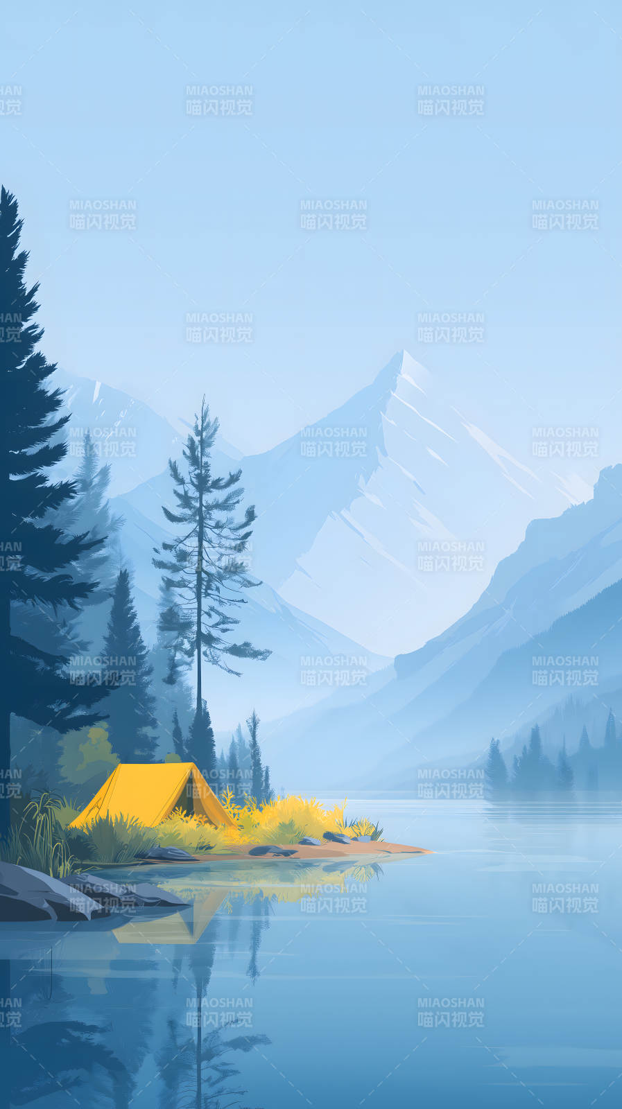 湖泊露营山脉风光清新唯美图片