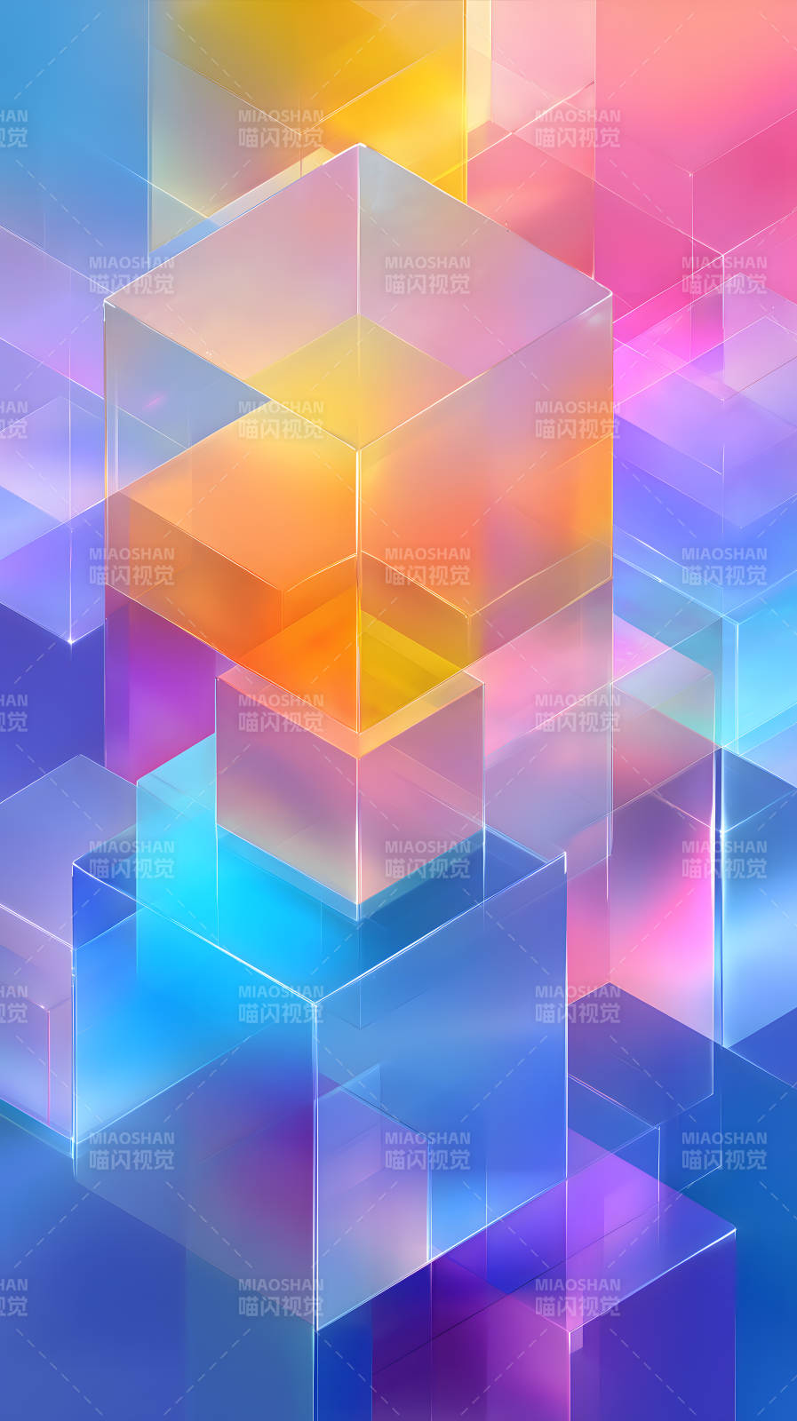 彩色透明方块的抽象艺术图片