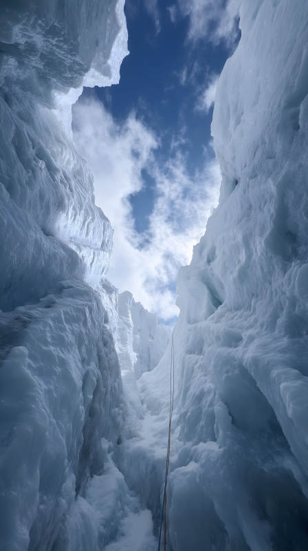 冰川峡谷仰视天空缆绳图片