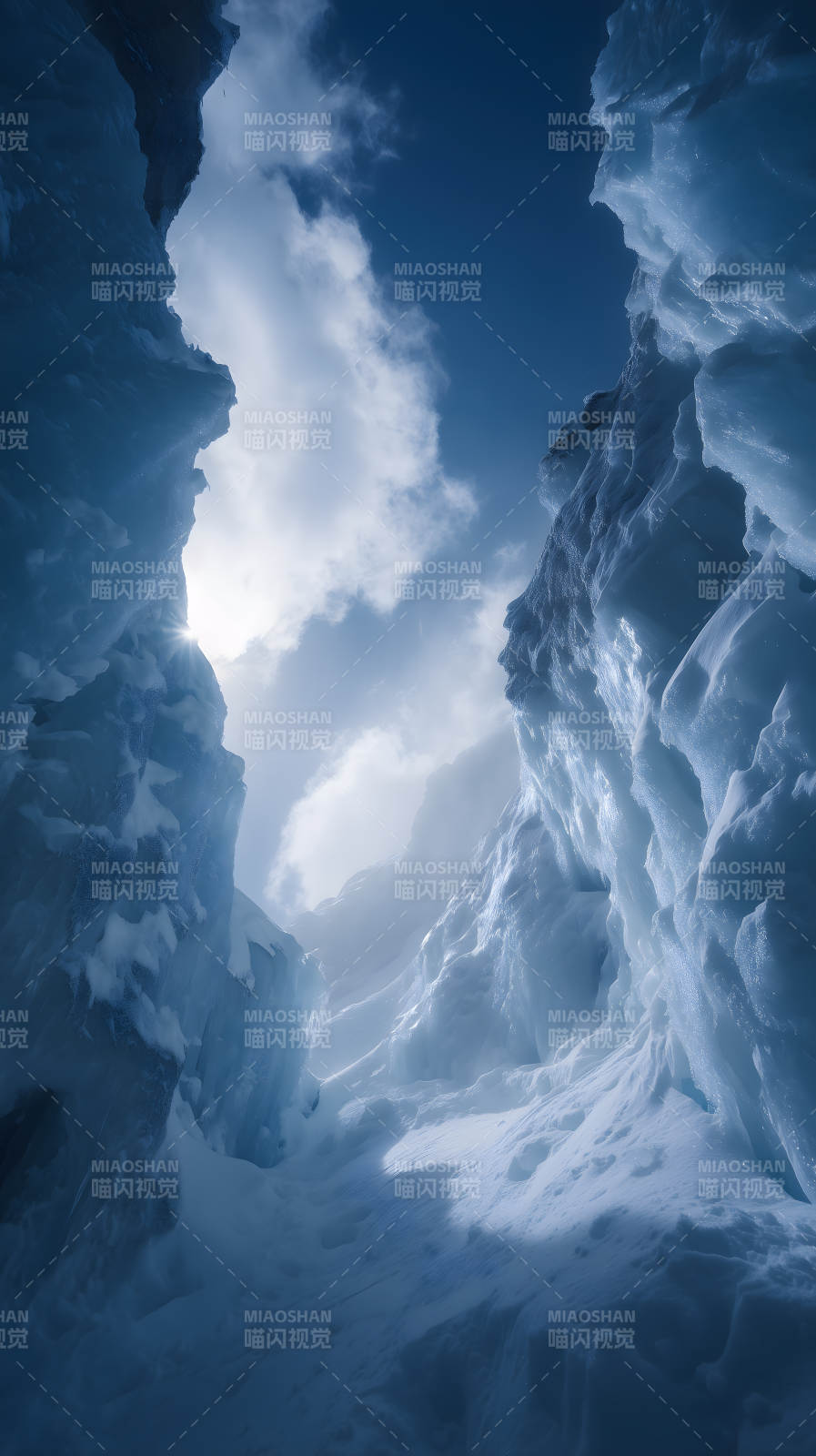 冰川峡谷阳光穿透唯美景色图片