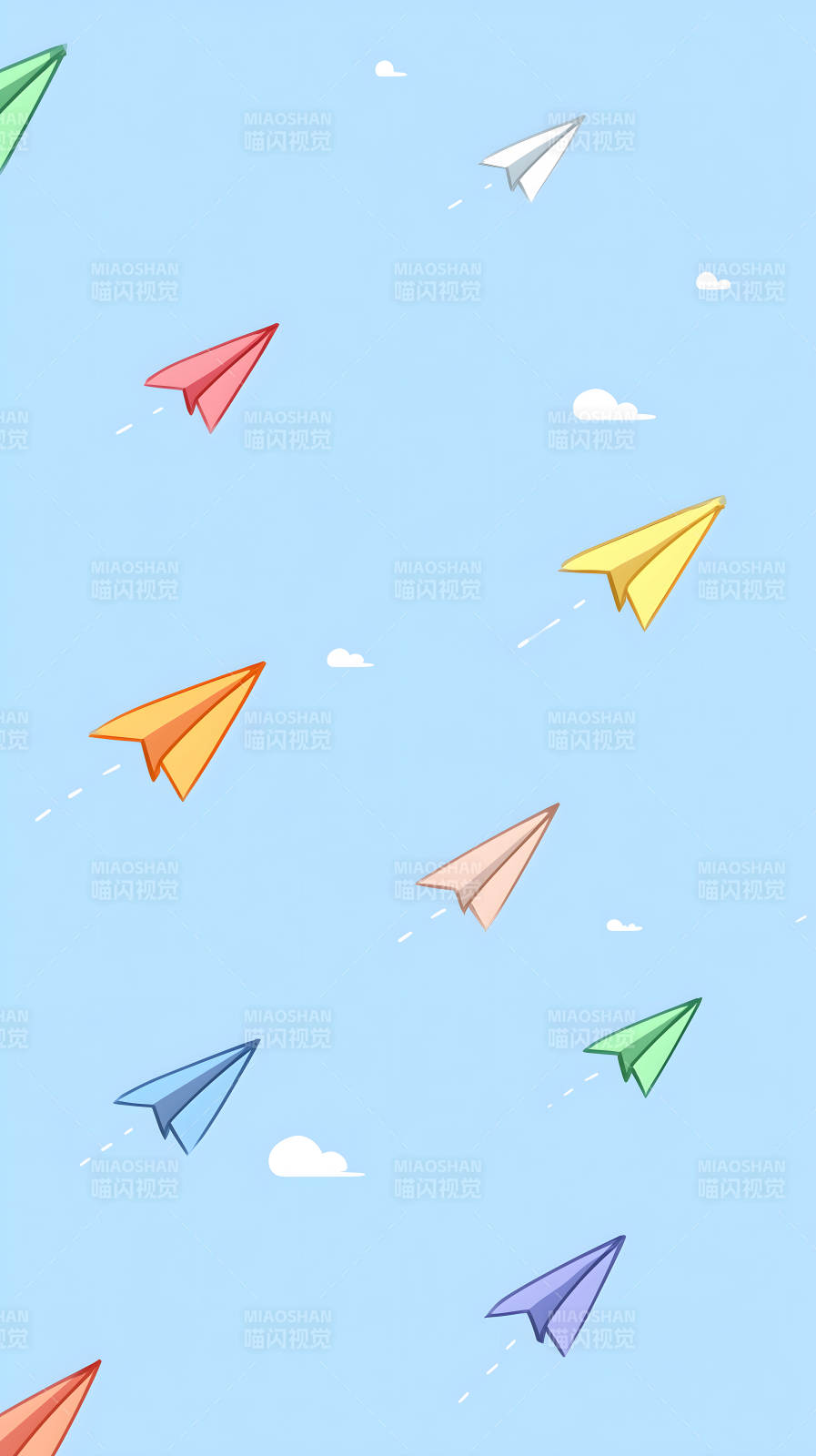彩色纸飞机蓝天飞翔的景象图片