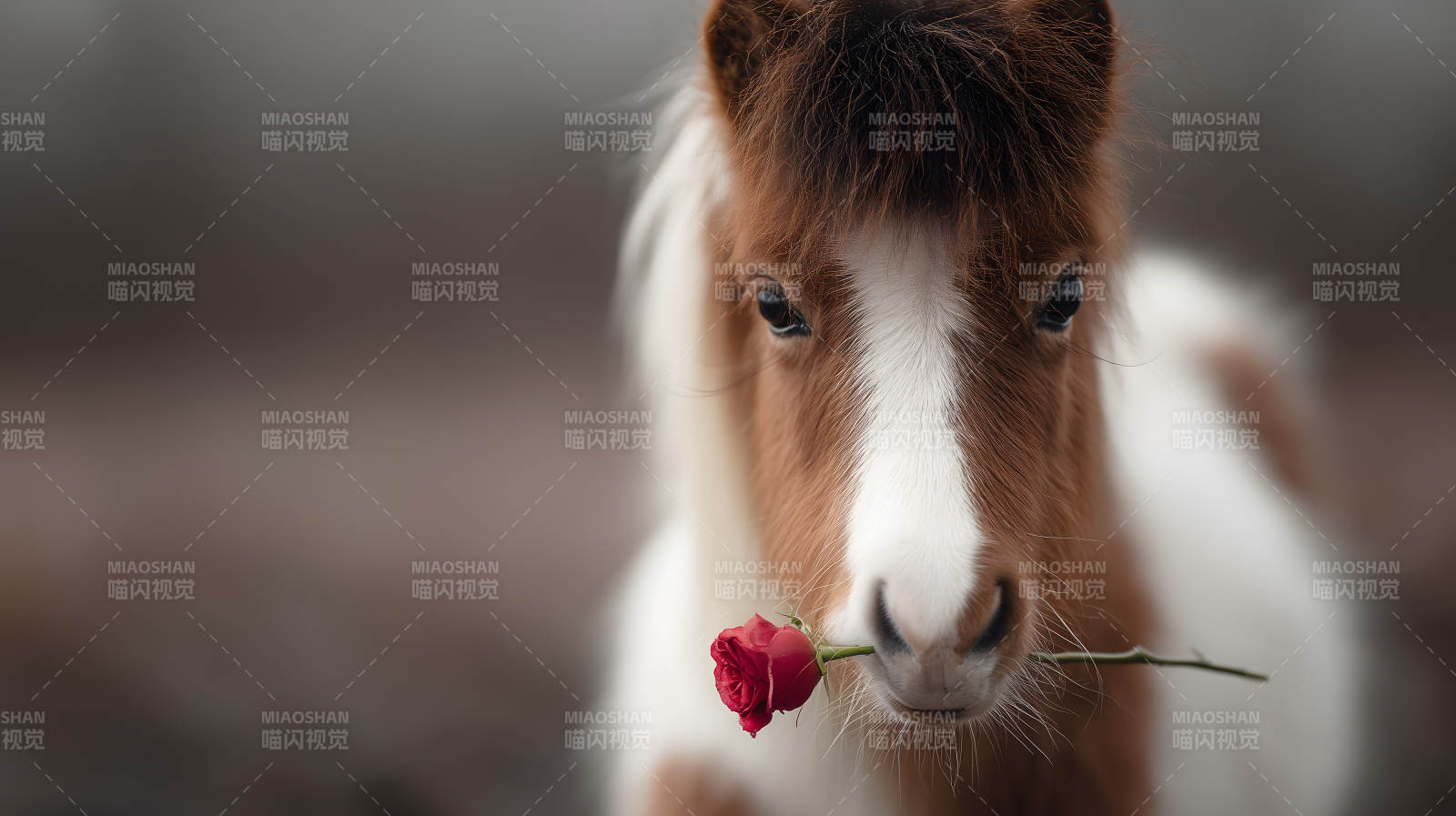 小马叼着玫瑰花图片