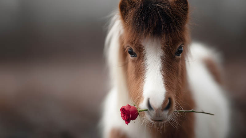 小马叼着玫瑰花图片