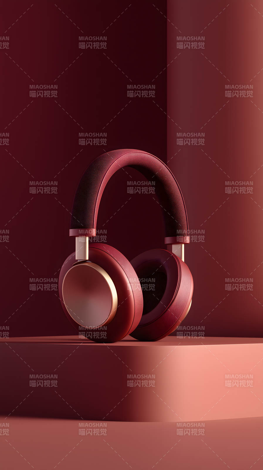 红色耳机静物摆拍时尚产品图片