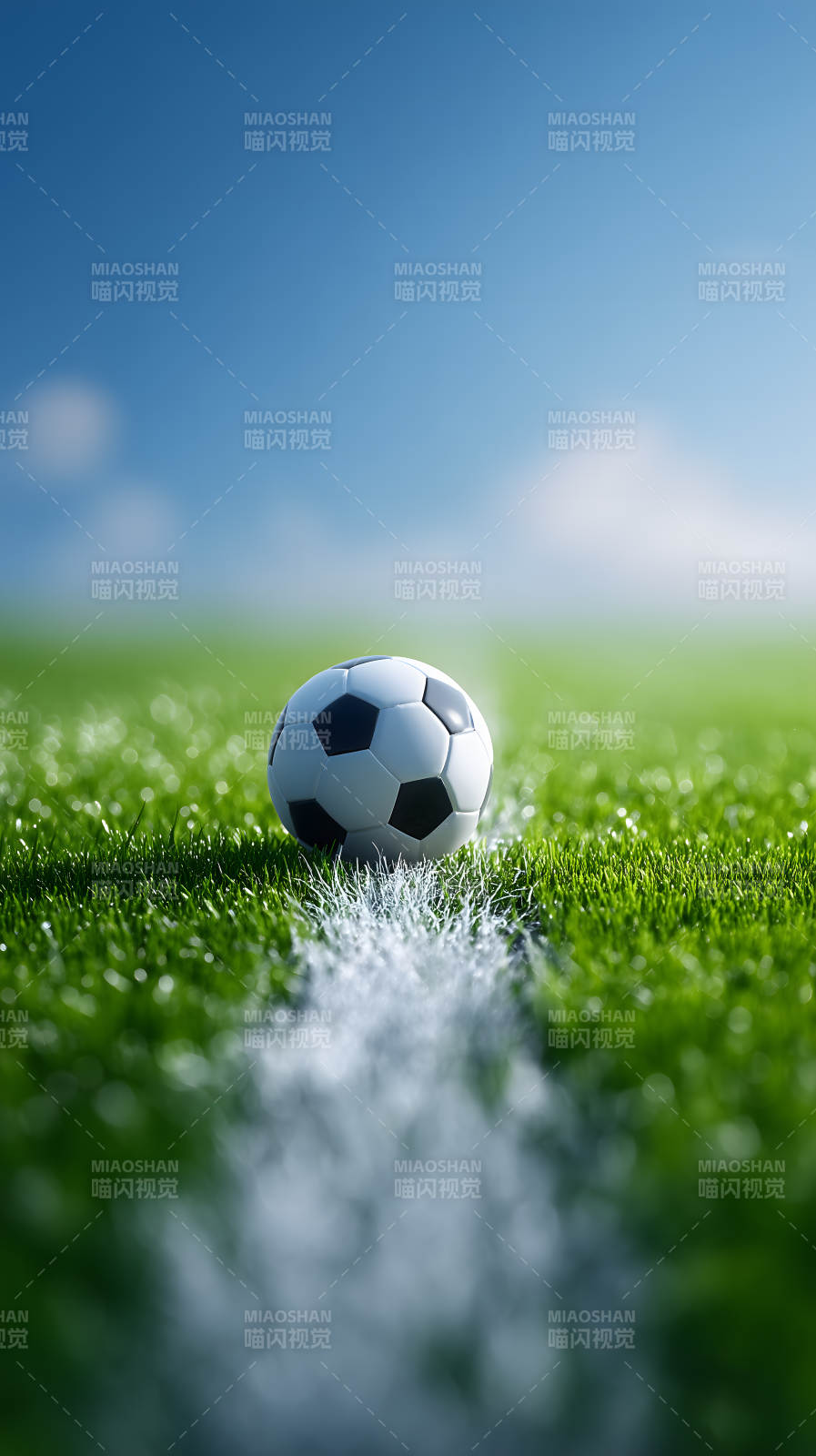 足球草地蓝色天空阳光明媚图片