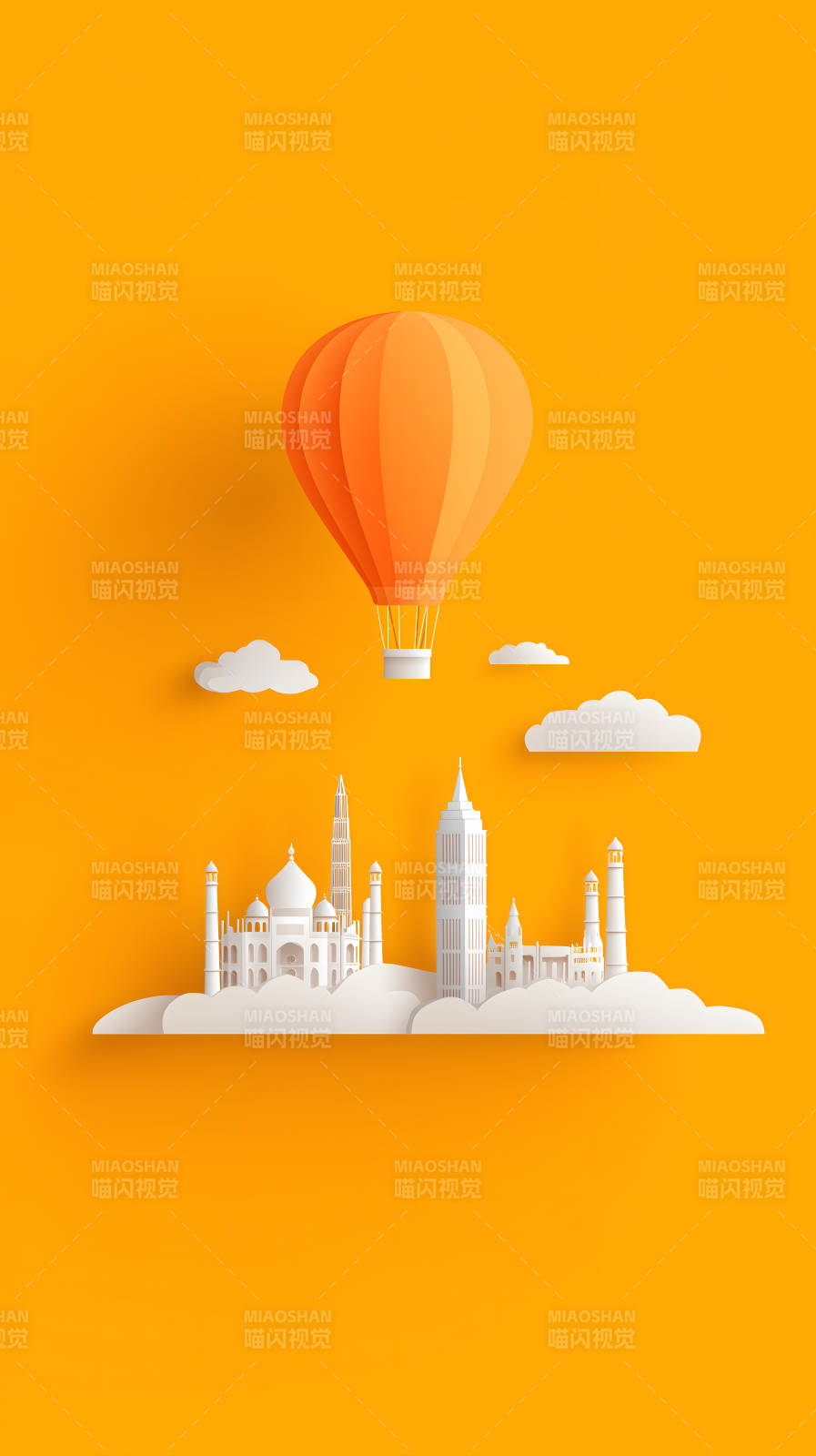 热气球俯瞰城市建筑风景图片