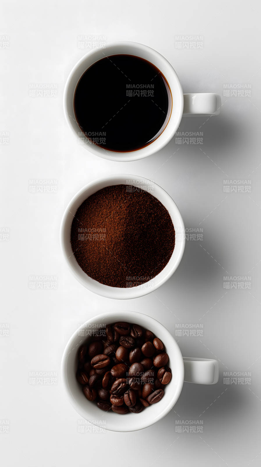 咖啡制作过程展示咖啡豆粉和成品图片