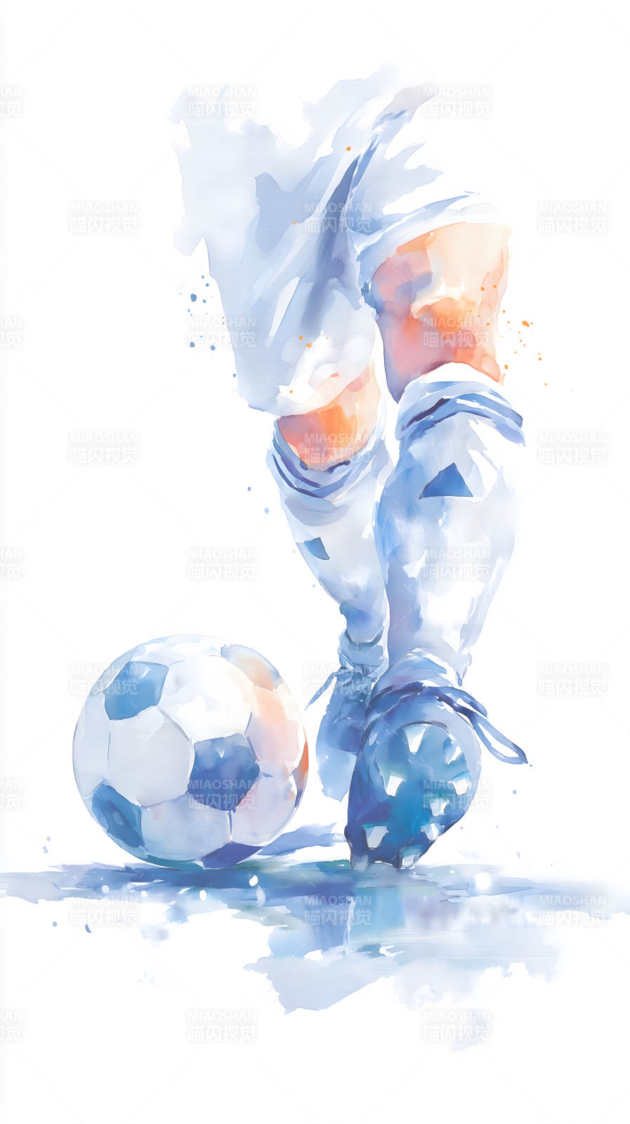 水彩足球运动脚踢球的瞬间图片