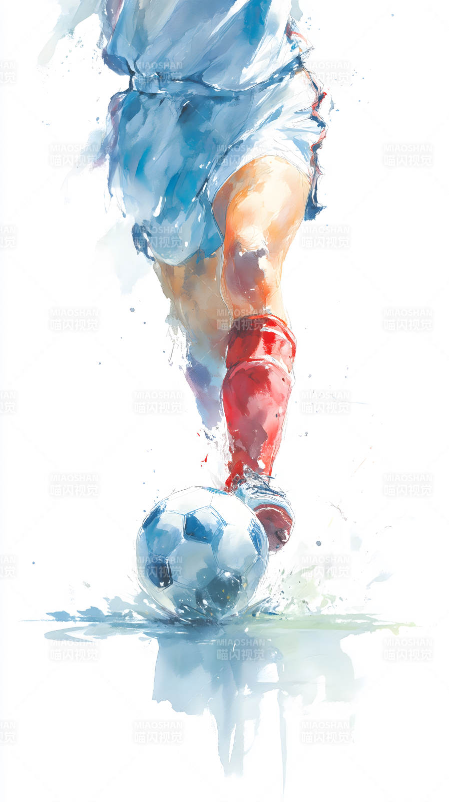 球员踢球的瞬间水彩画图片