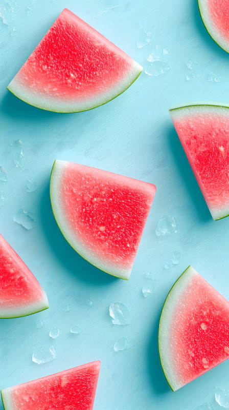 西瓜切片与冰块的清爽夏日图片