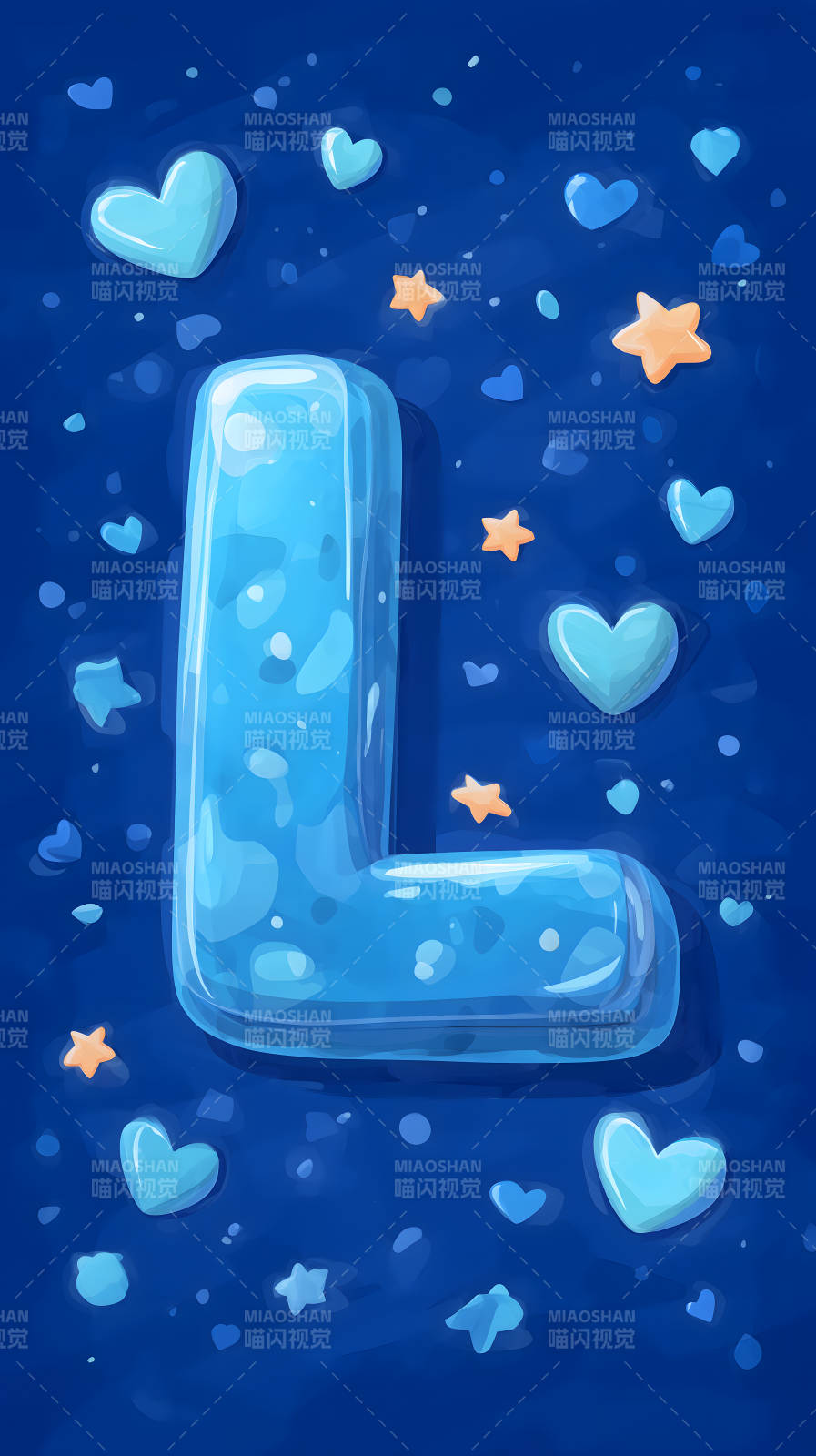 蓝色背景上的字母L和装饰图片