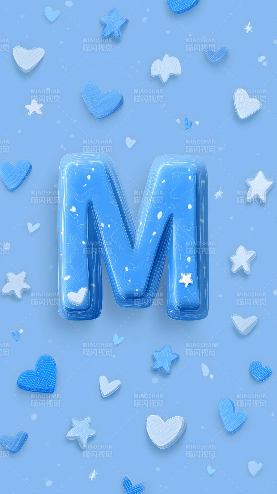 蓝色背景下的字母M和装饰图片
