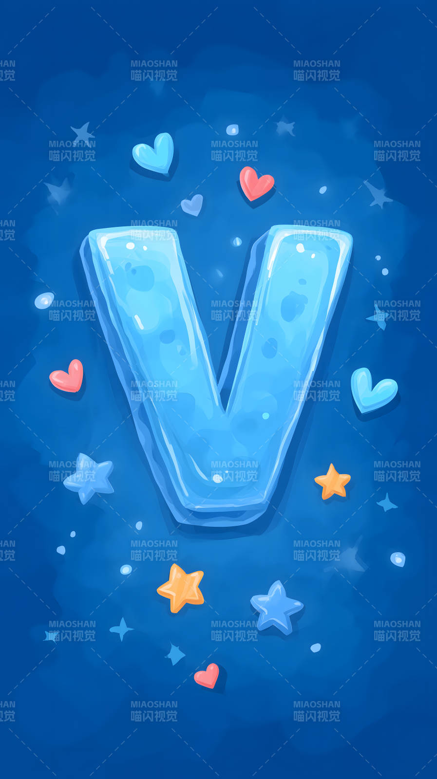 冰蓝字母V与可爱装饰图片
