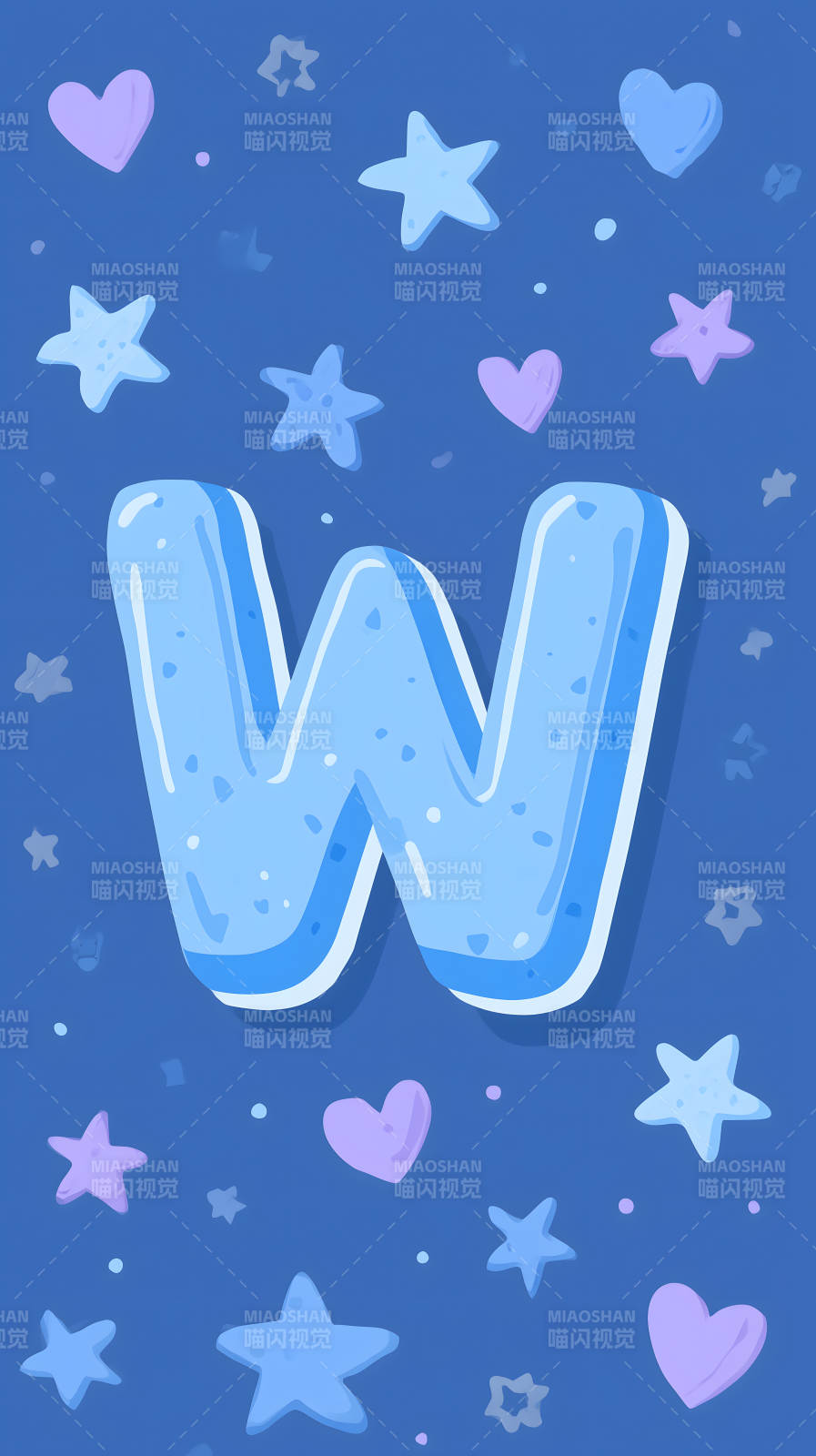 可爱字母W与星心图片