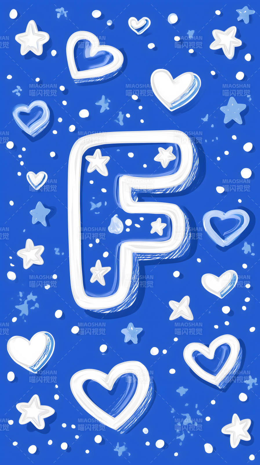 蓝色背景上的字母F与爱心星形图片