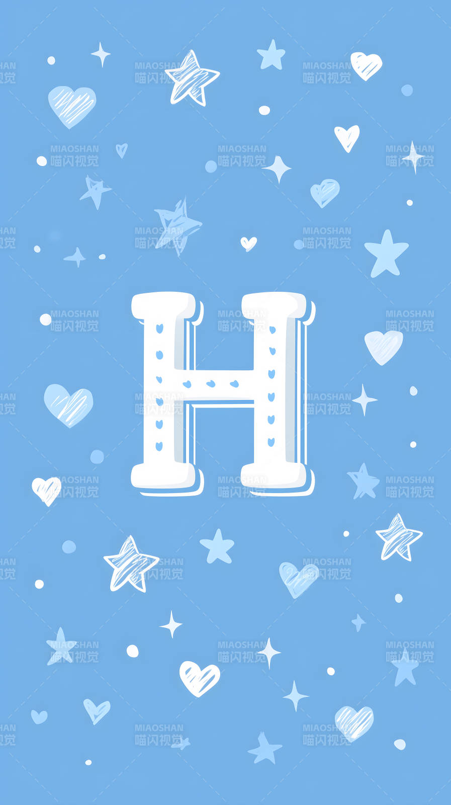 蓝色背景上的字母H和装饰图片