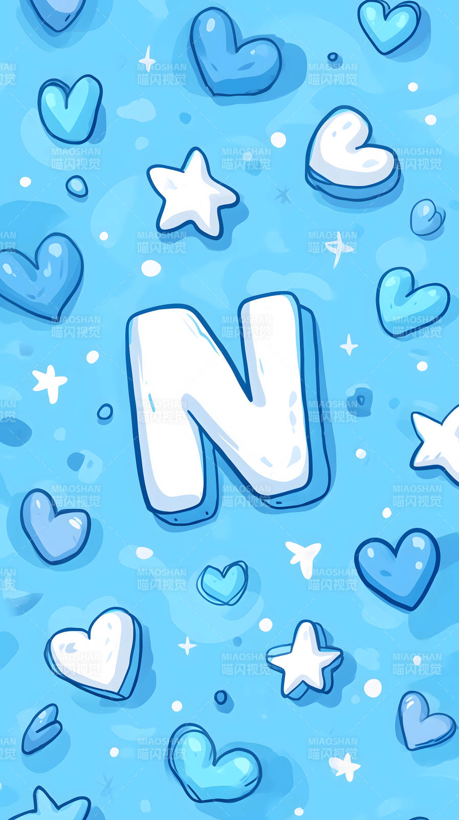 可爱蓝白卡通字母N背景图图片