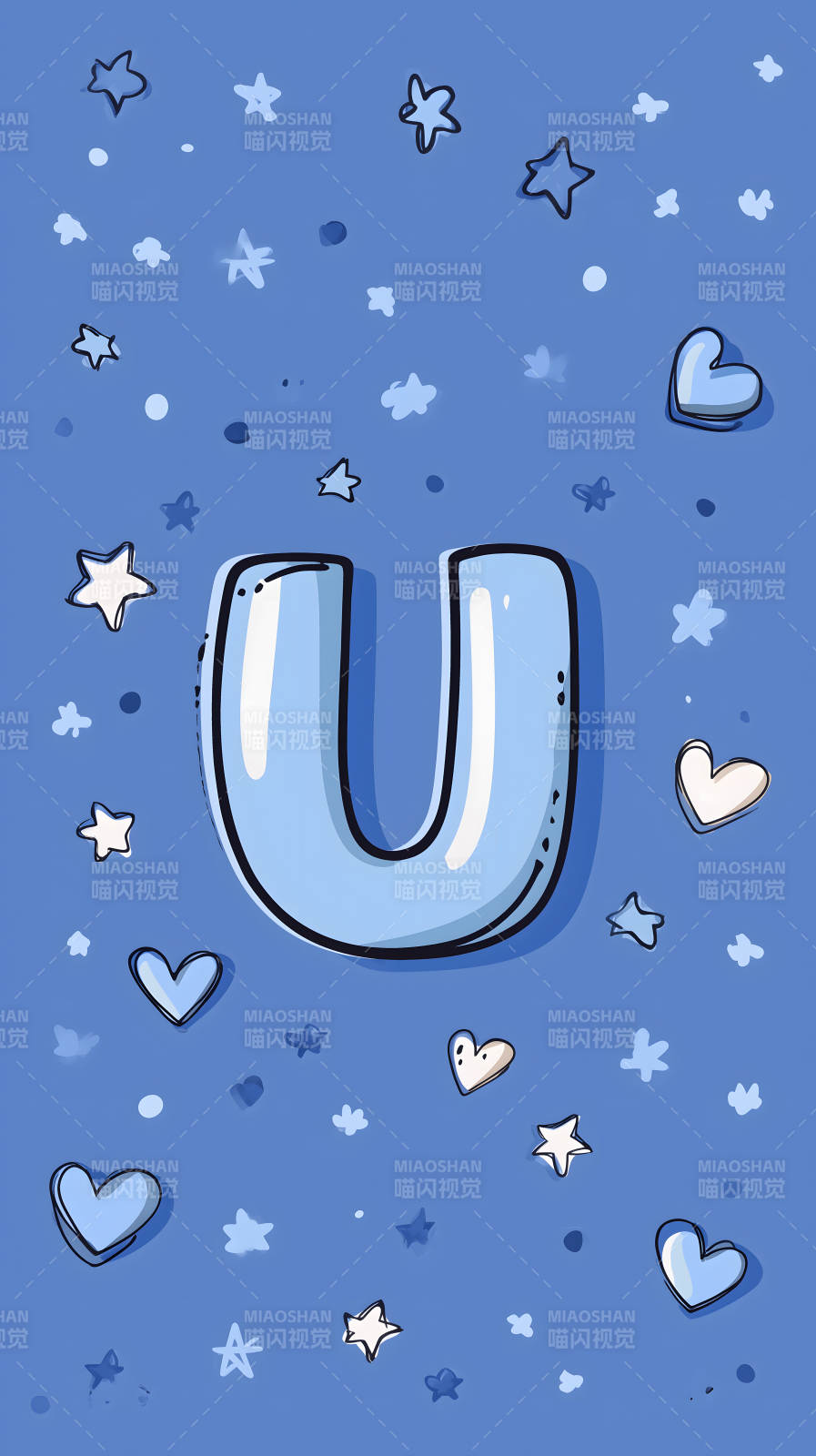 蓝色背景上的字母U图片
