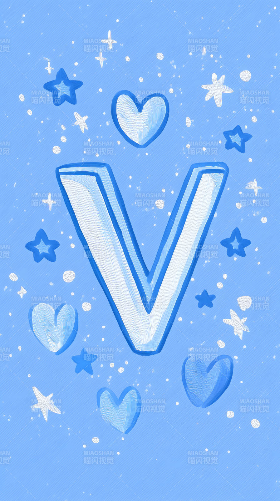 蓝色背景下的字母V和装饰图片