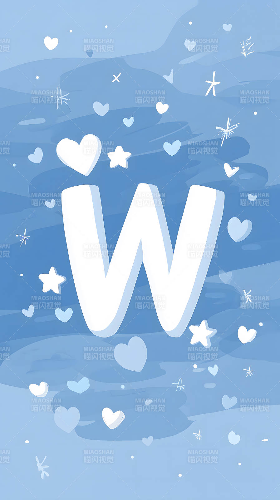 字母W的可爱蓝色背景图图片