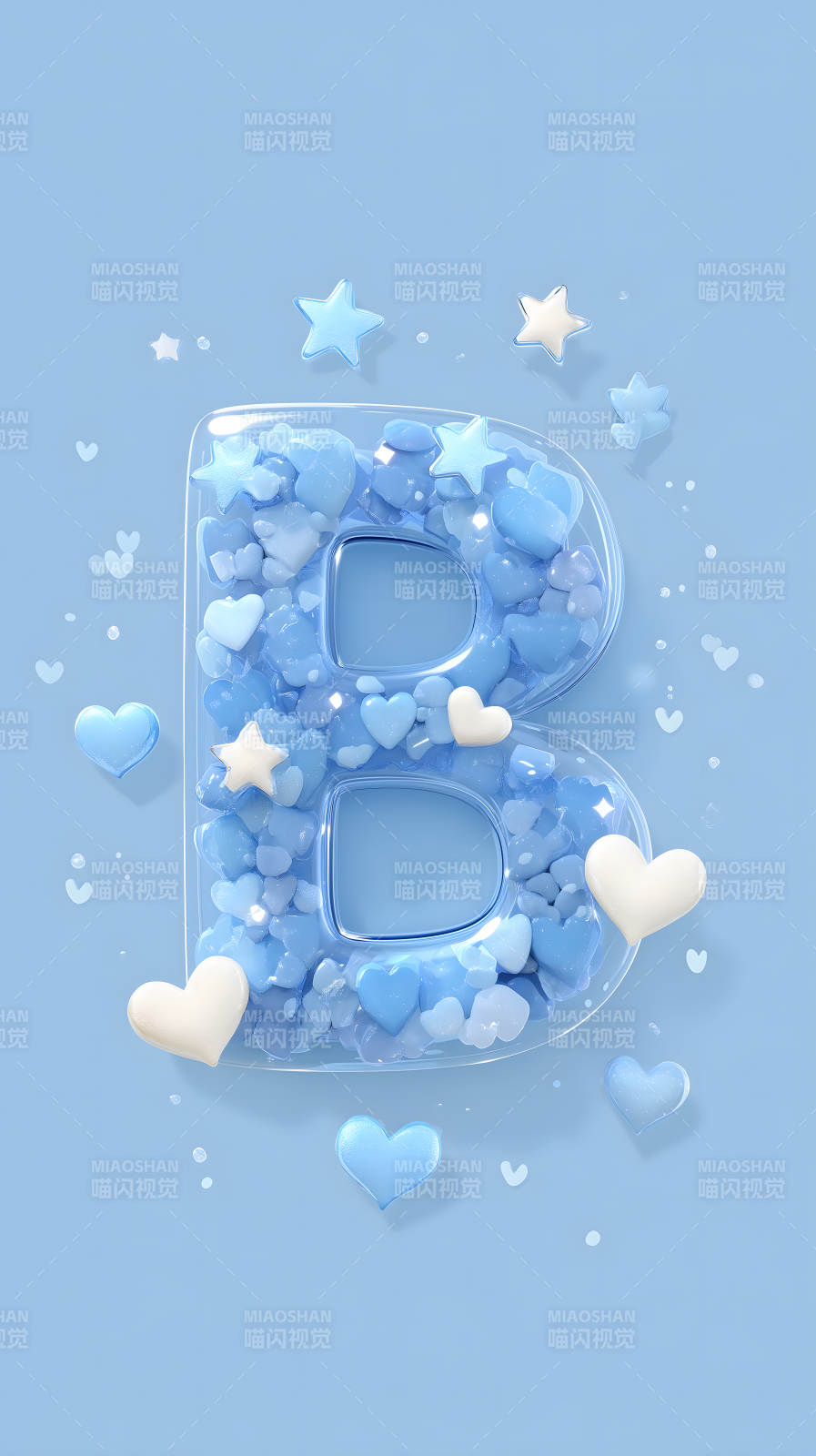 蓝色爱心字母B装饰图片