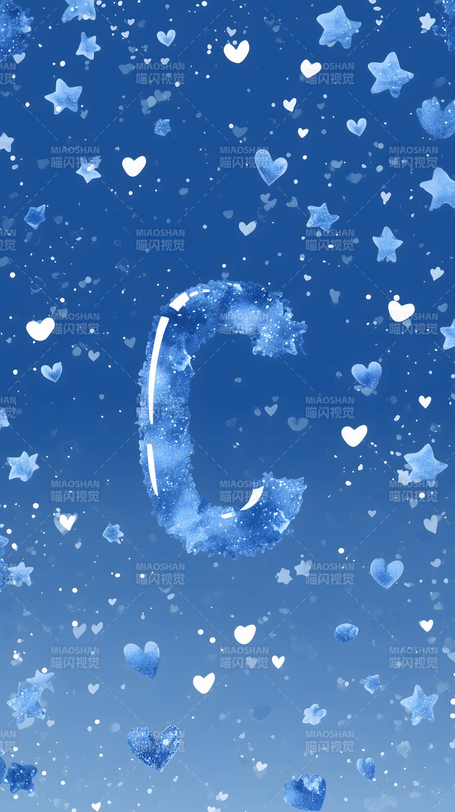 蓝色梦幻星心字母C图片