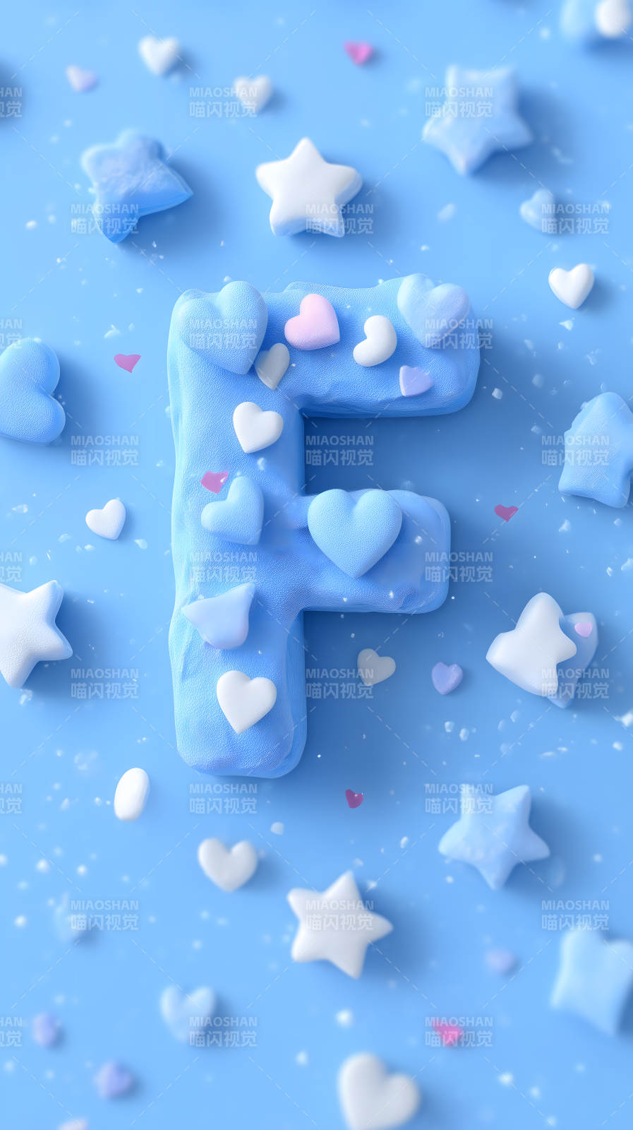 梦幻蓝白爱心星形字母F图片