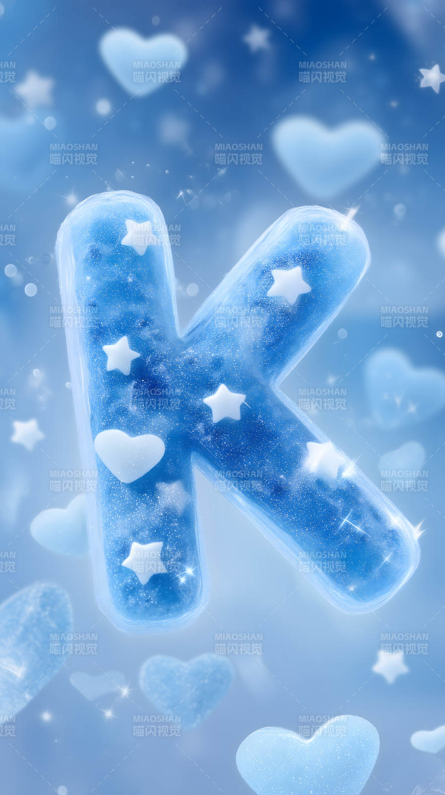 梦幻蓝色字母K与星心图片