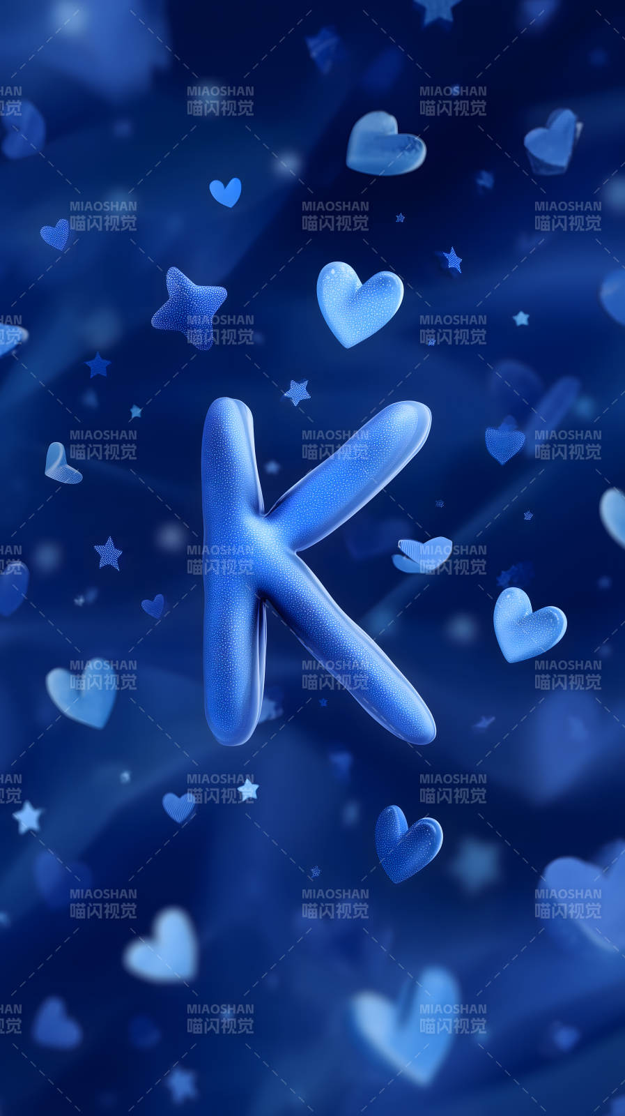 蓝色梦幻字母K与爱心图片