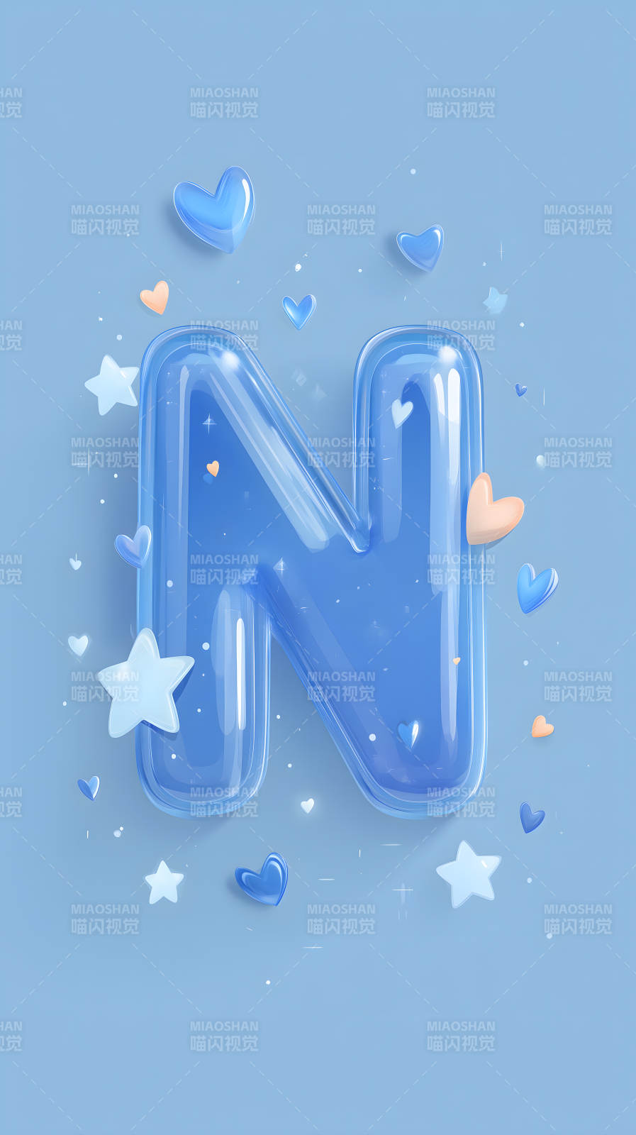 梦幻蓝色字母N装饰图片