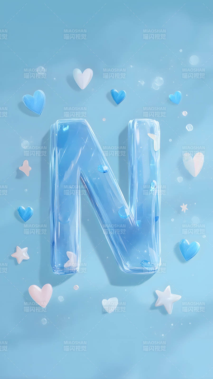 冰晶质感字母N与爱心图片